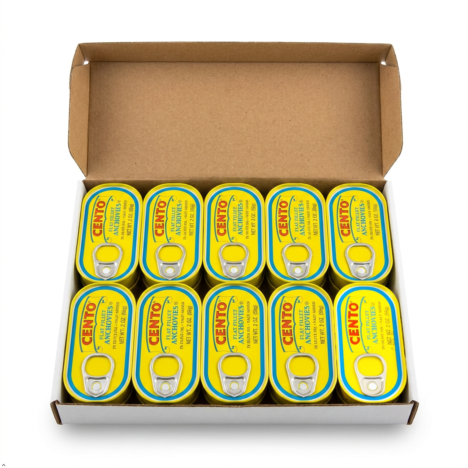 Cento - Flat Anchovies in Olive Oil, 2 oz (Pack of 10) Cento